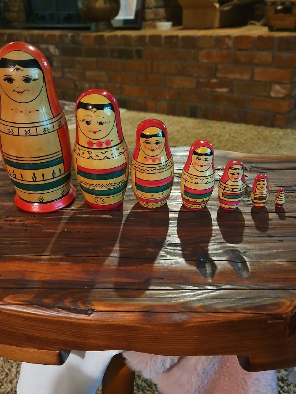 Vintage Matryoshka Nesting Dolls Set - Red & Cream Russian Stacking Dolls